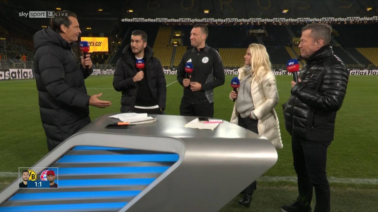 Nuri Sahin (2.v.l.) neben Sven Jablonski in der Sky-Übertragung am Samstag (30. November 2024).