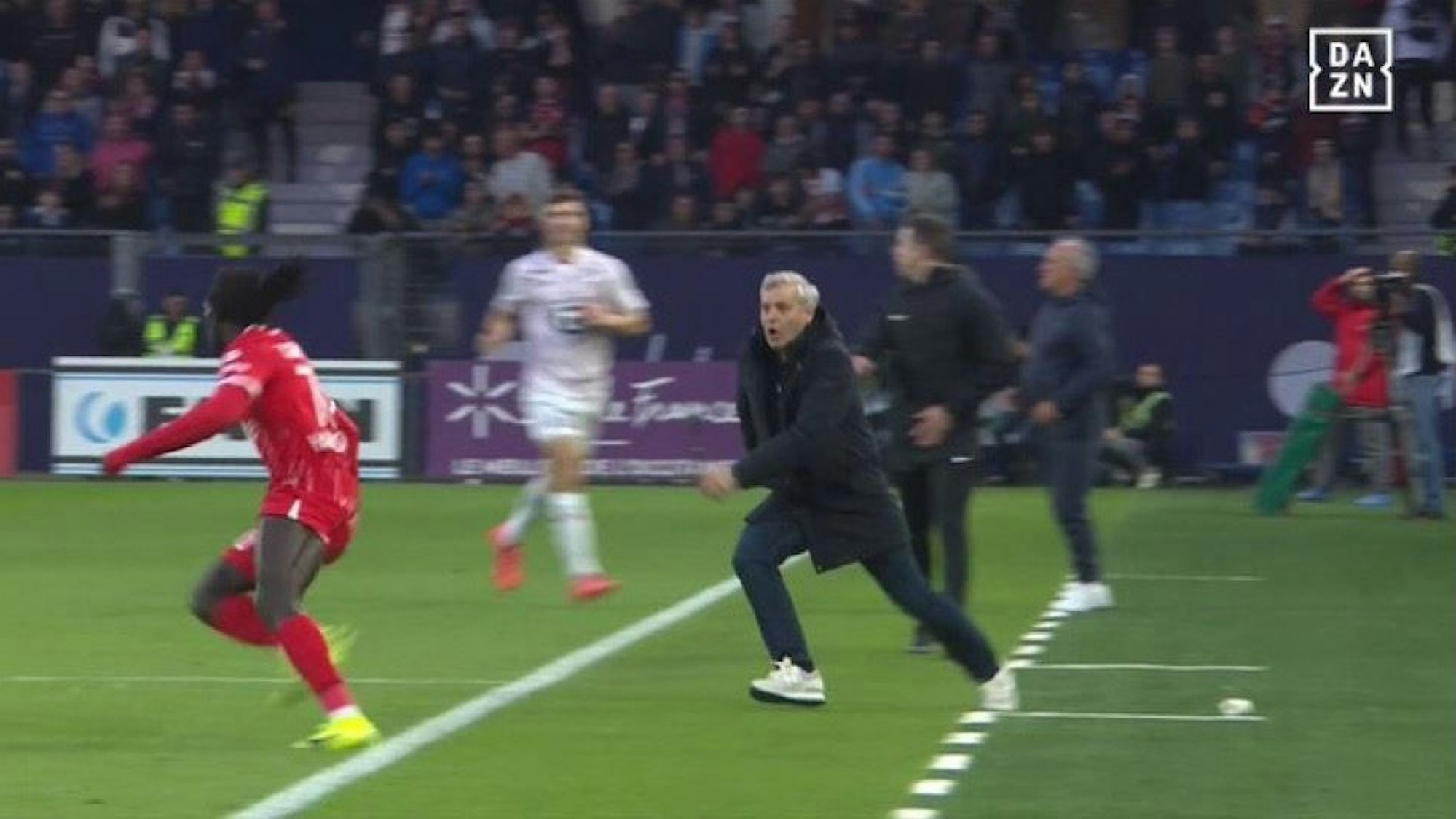 Lille-Trainer Bruno Genesio läuft wütend Tanguy Coulibaly hinterher.