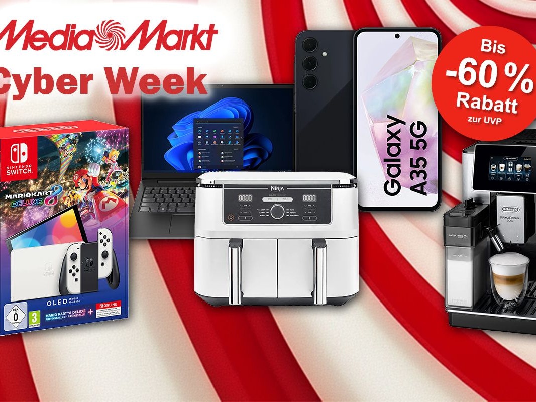 Darstellung von Technik-Produkten im Cyber Week Sale bei MediaMarkt