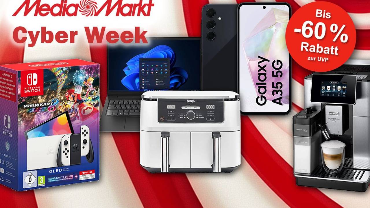 Darstellung von Technik-Produkten im Cyber Week Sale bei MediaMarkt
