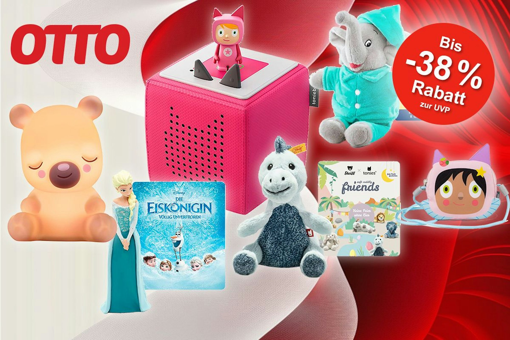 Darstellung des Tonies Lautsprecher und drum herum die einzelnen Tonies Hörspiel-Figuren