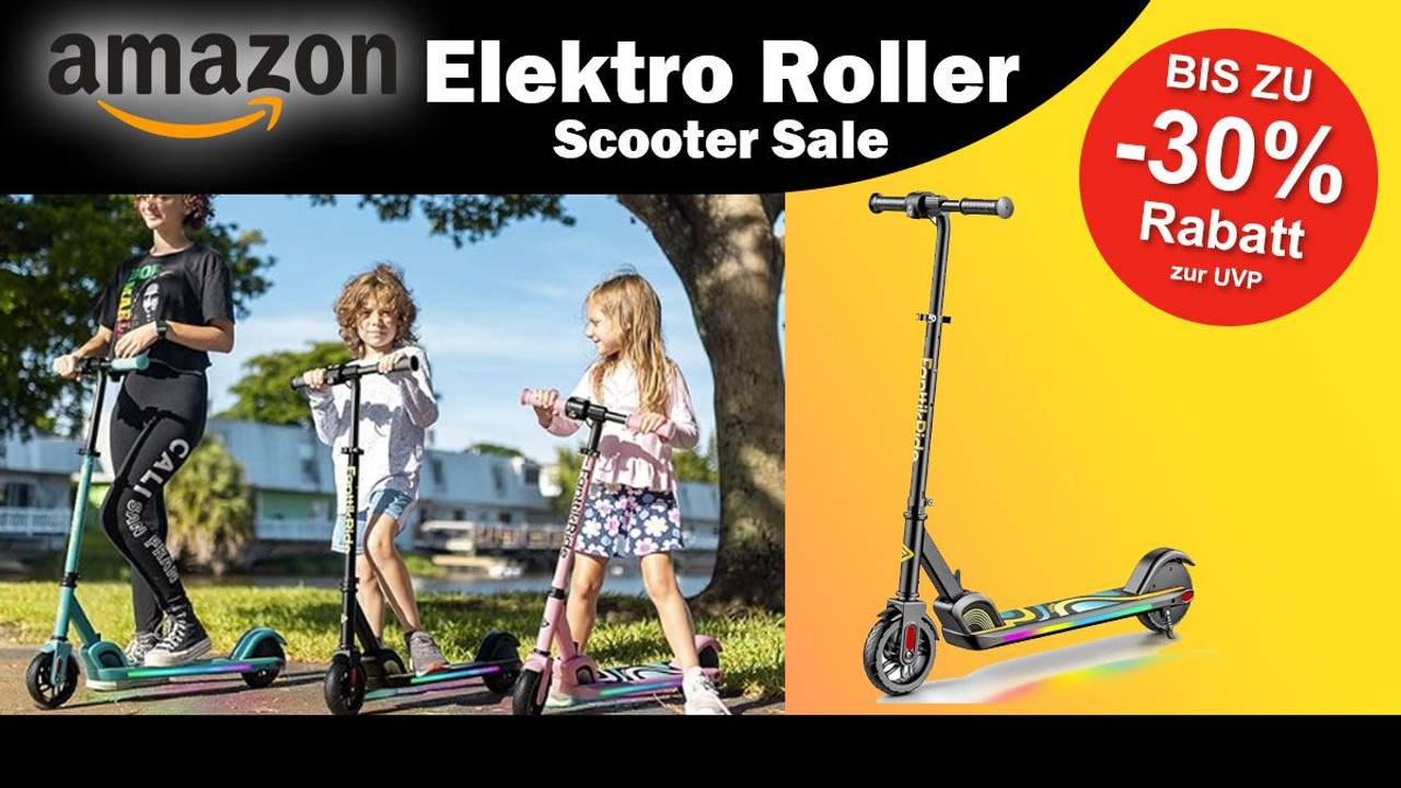 Auf dem Bild ist ein Elektro Roller für Kinder in Action zu sehen.