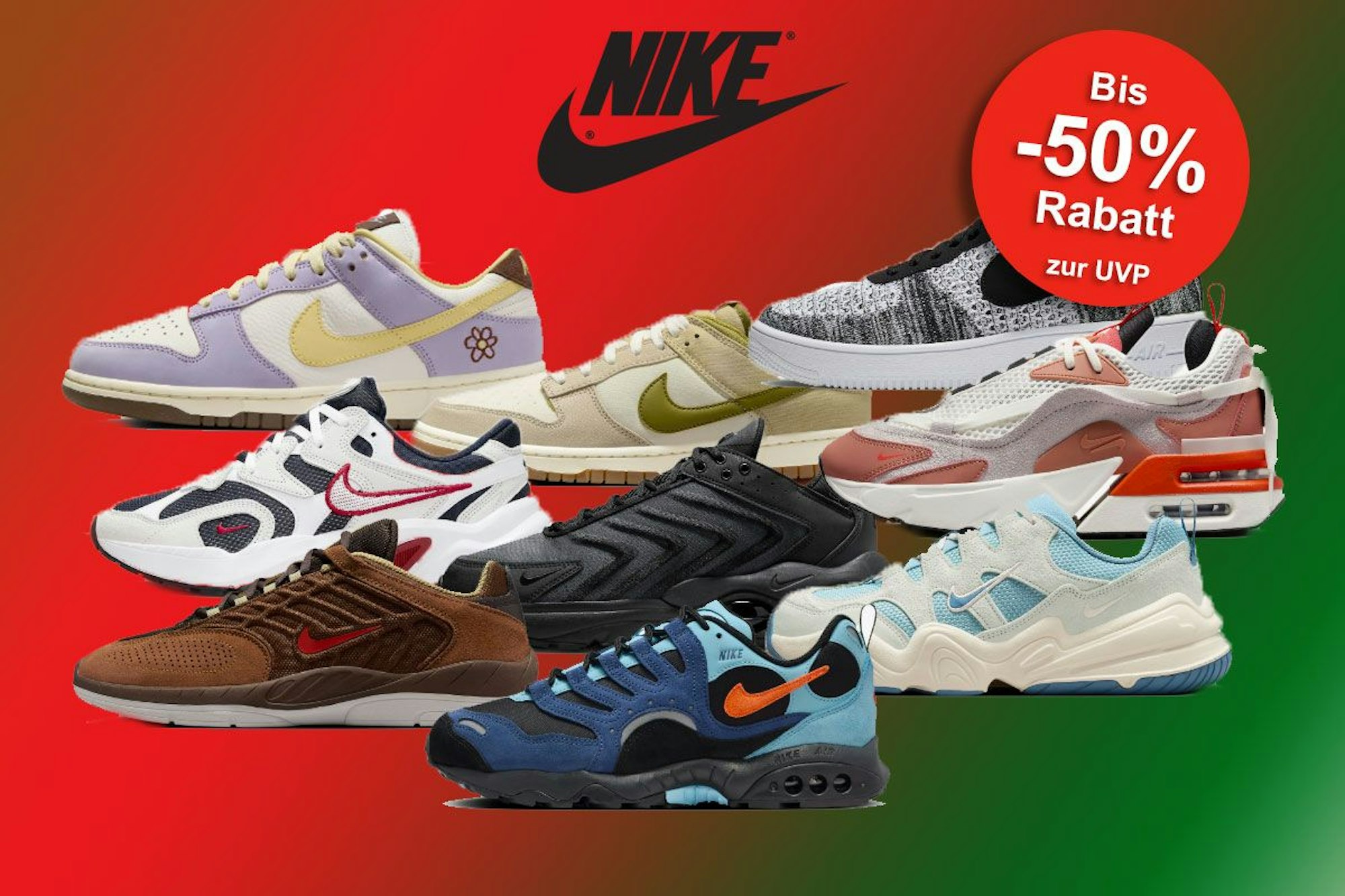 Auf dem Bild sind unterschiedliche Schuh-Modelle der Marke Nike zu sehen.