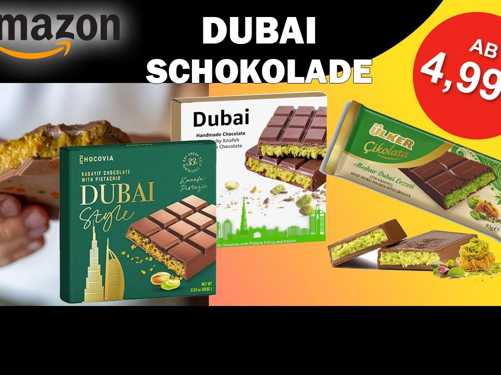 Auf dem Bild sind Dubai Schokoladen unterschiedlicher Anbieter abgebildet.
