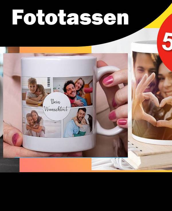 Auf dem Bild sind Fototassen diverser Händler zu sehen.