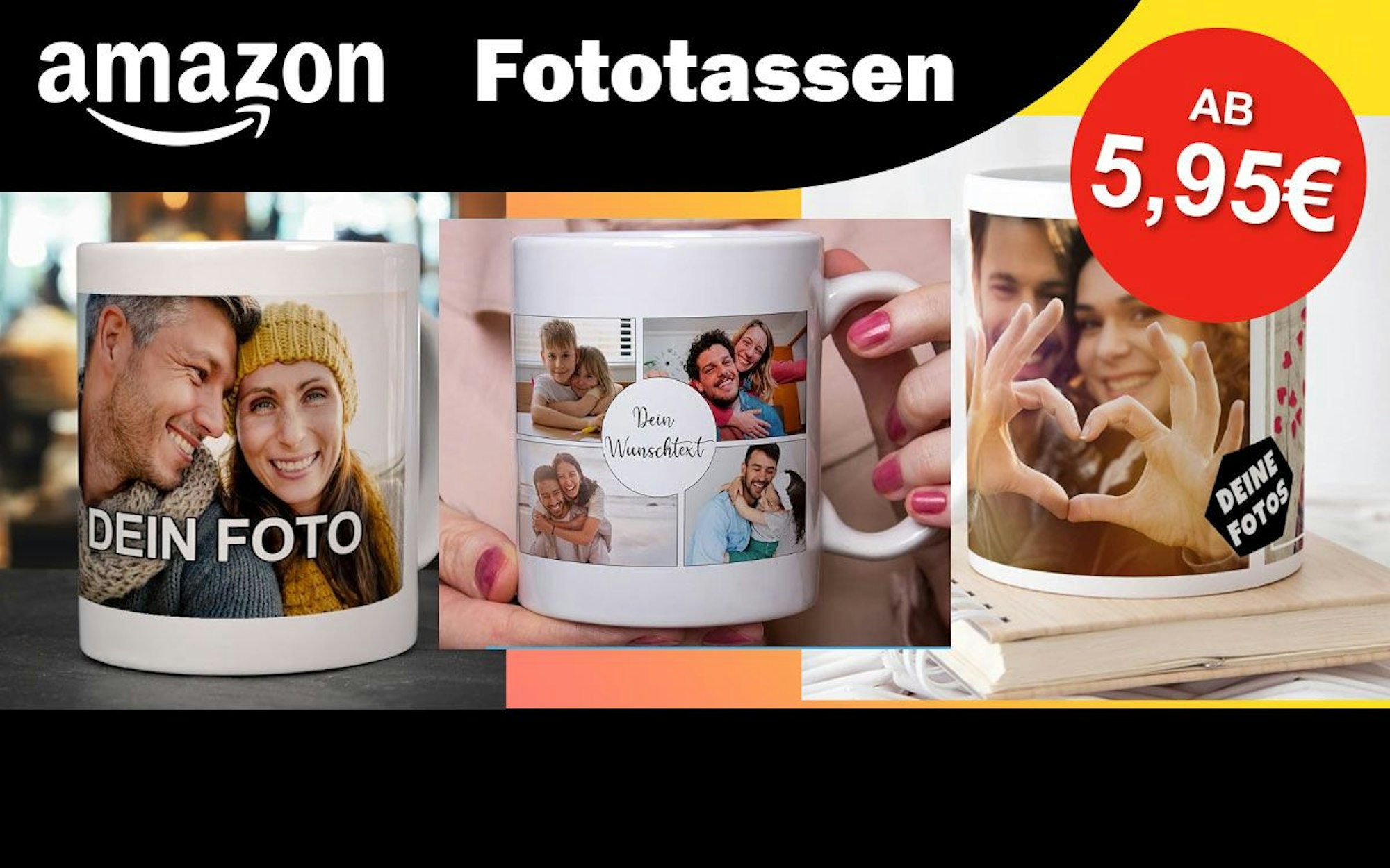 Auf dem Bild sind Fototassen diverser Händler zu sehen.