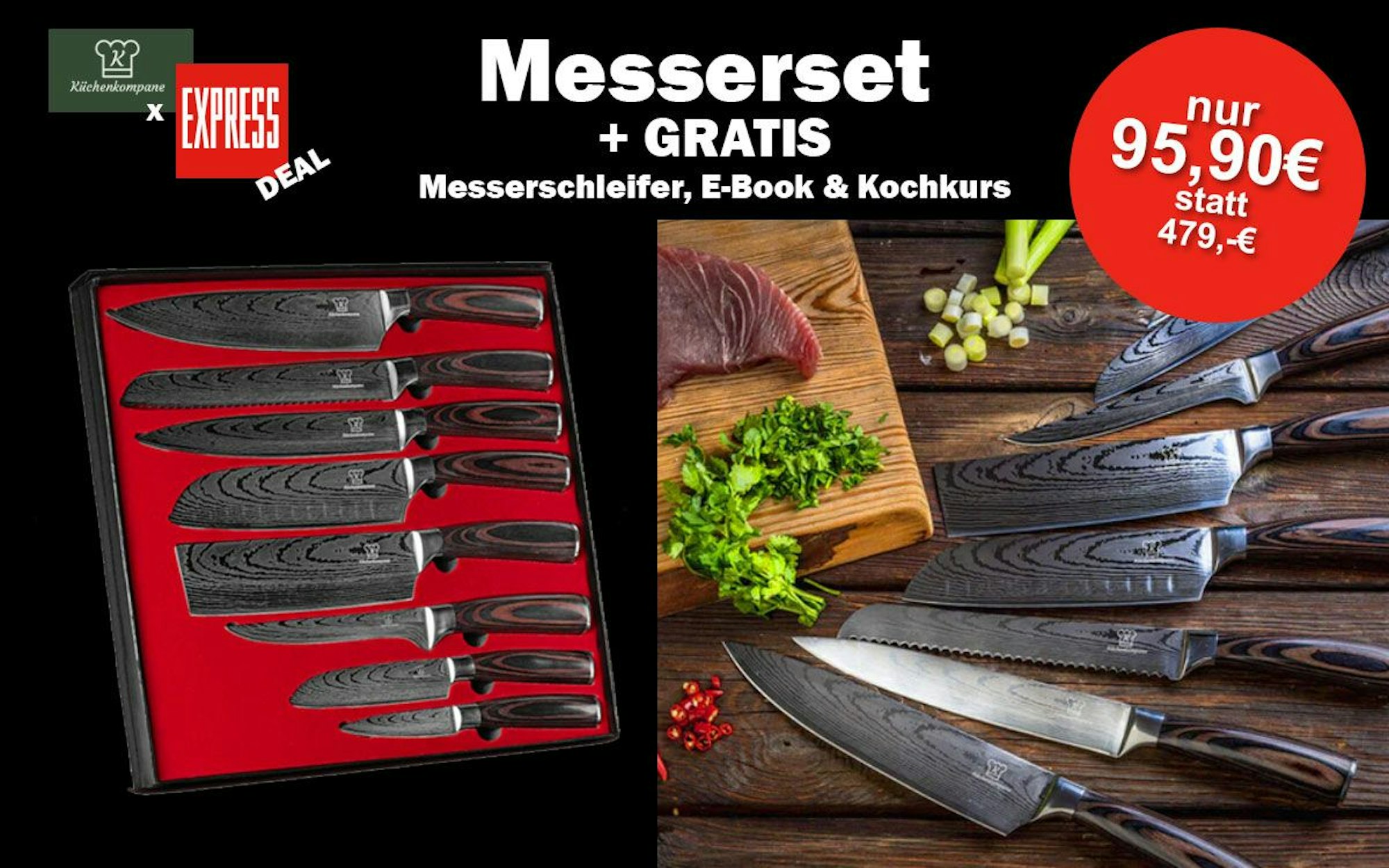 Auf dem Bild ist das Messerset von Küchenkompane zu sehen.
