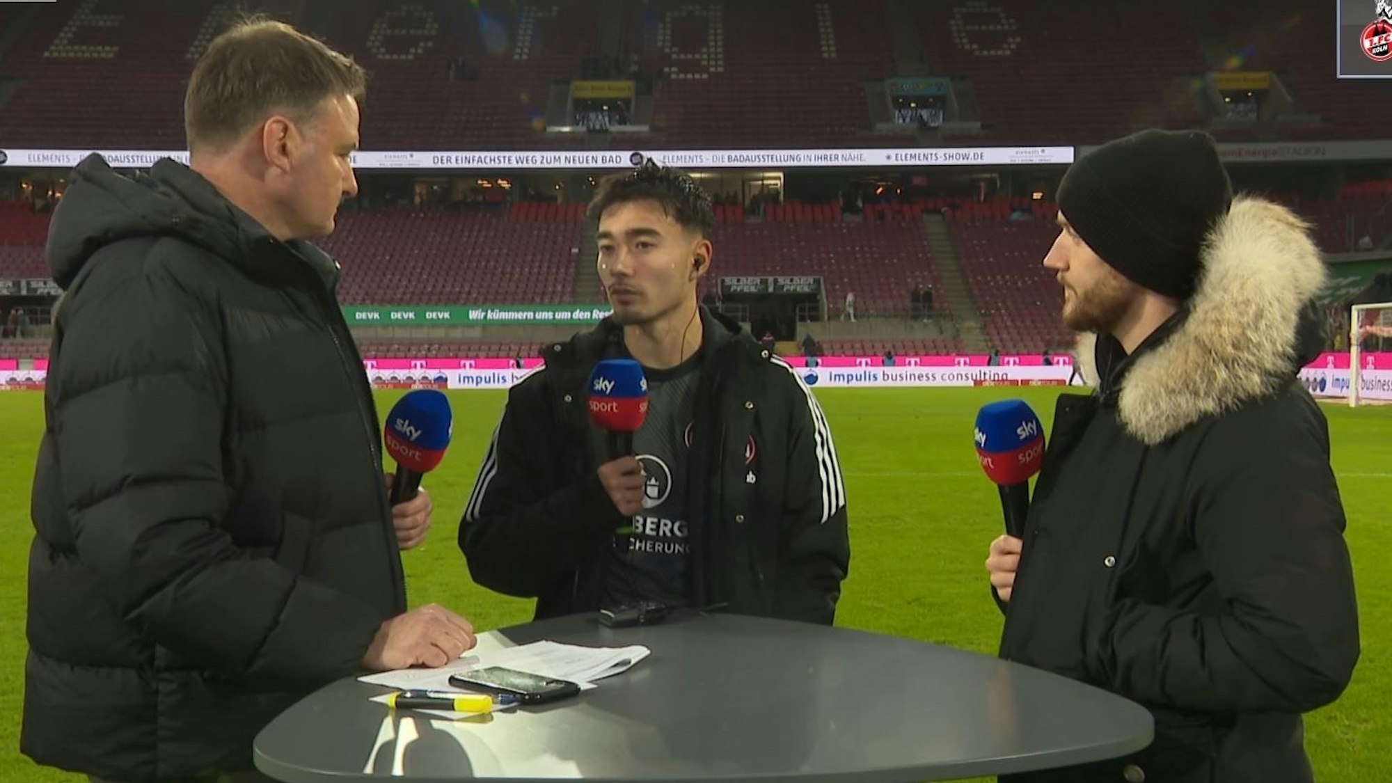 Marcel Hartel, Jens Castrop und Thomas Wagner bei der Sky-Übertragung zum Spiel des 1. FC Köln gegen den 1. FC Nürnberg.