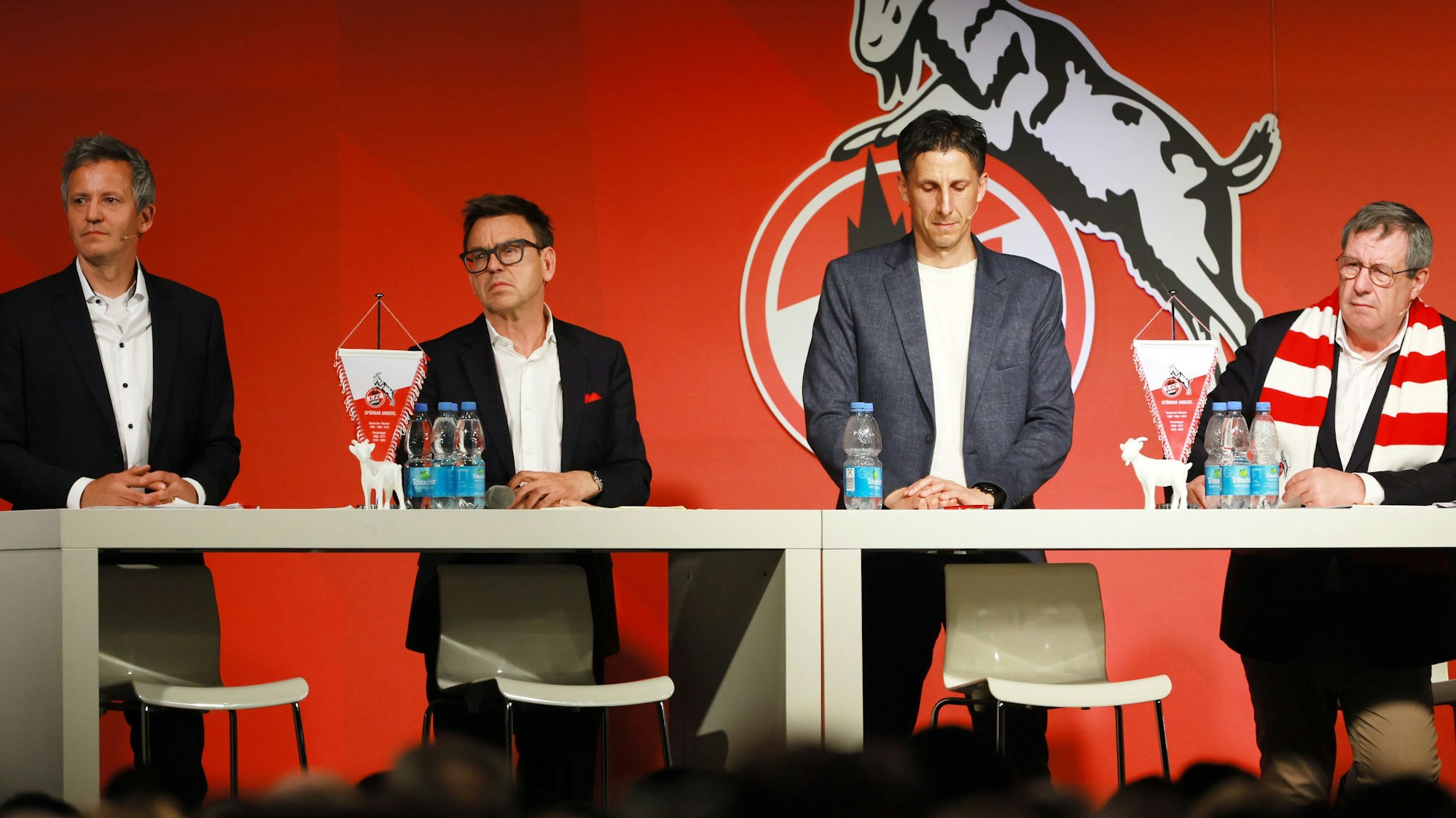 1. FC Köln, MMC-Studios, Mitgliederstammtisch, 12.06.2024, von links: Philipp Türoff, Markus Rejek, Christian Keller, Werner Wolf