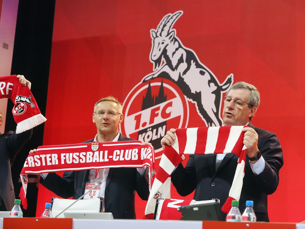 1. FC Köln, Mitgliederversammlung, von links: Eckhard Sauren, Werner Wolf