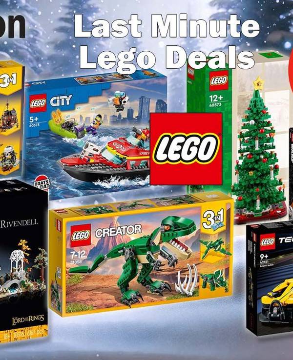 Lego Sets von Creator, City, Star Wars, Technic, Harry Potter Herr der Ringe vor einem verschneiten Winterwald in bläulichen Farben.