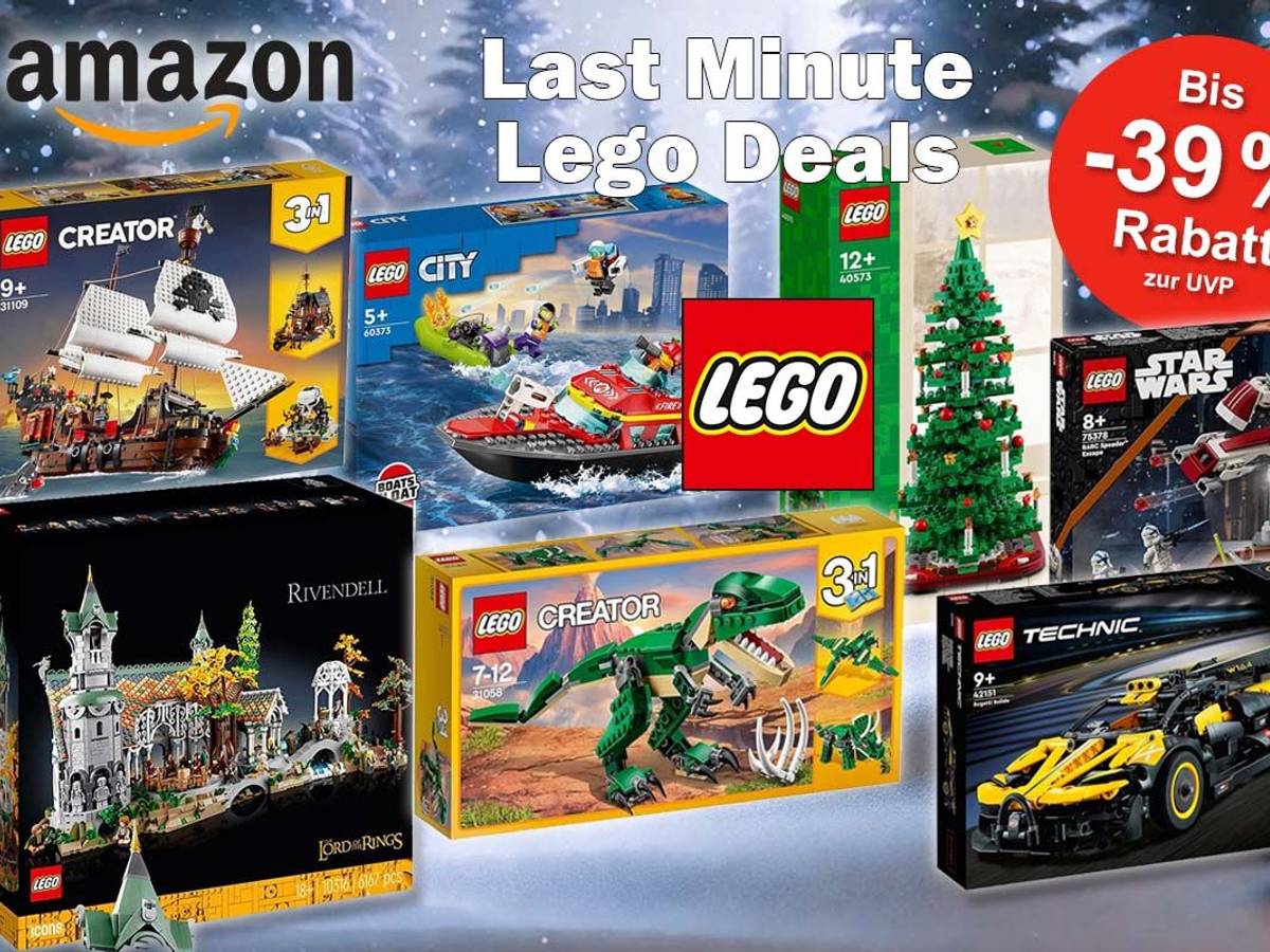 Lego Sets von Creator, City, Star Wars, Technic, Harry Potter Herr der Ringe vor einem verschneiten Winterwald in bläulichen Farben.