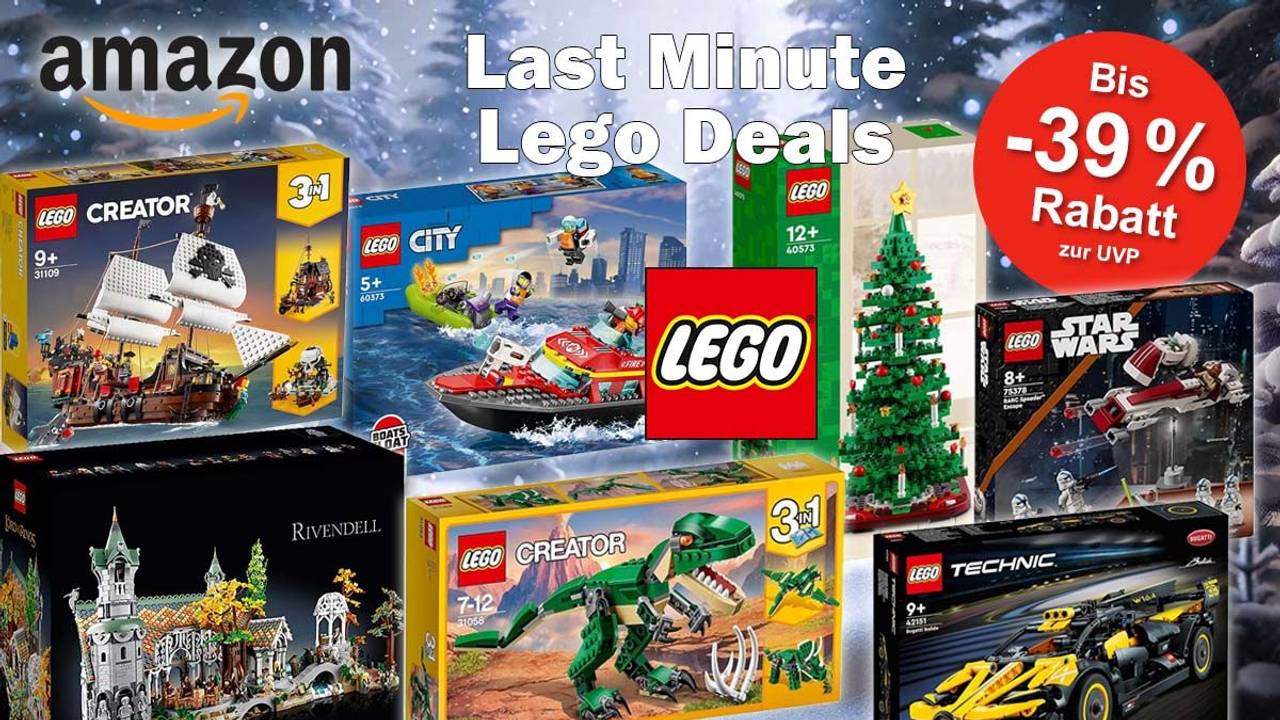 Lego Sets von Creator, City, Star Wars, Technic, Harry Potter Herr der Ringe vor einem verschneiten Winterwald in bläulichen Farben.