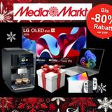 Auf dem Bild ist ein TV, eine Kaffeemaschine und andere Elektronik-Geräte zu sehen, die bei Media Markt verkauft werden.