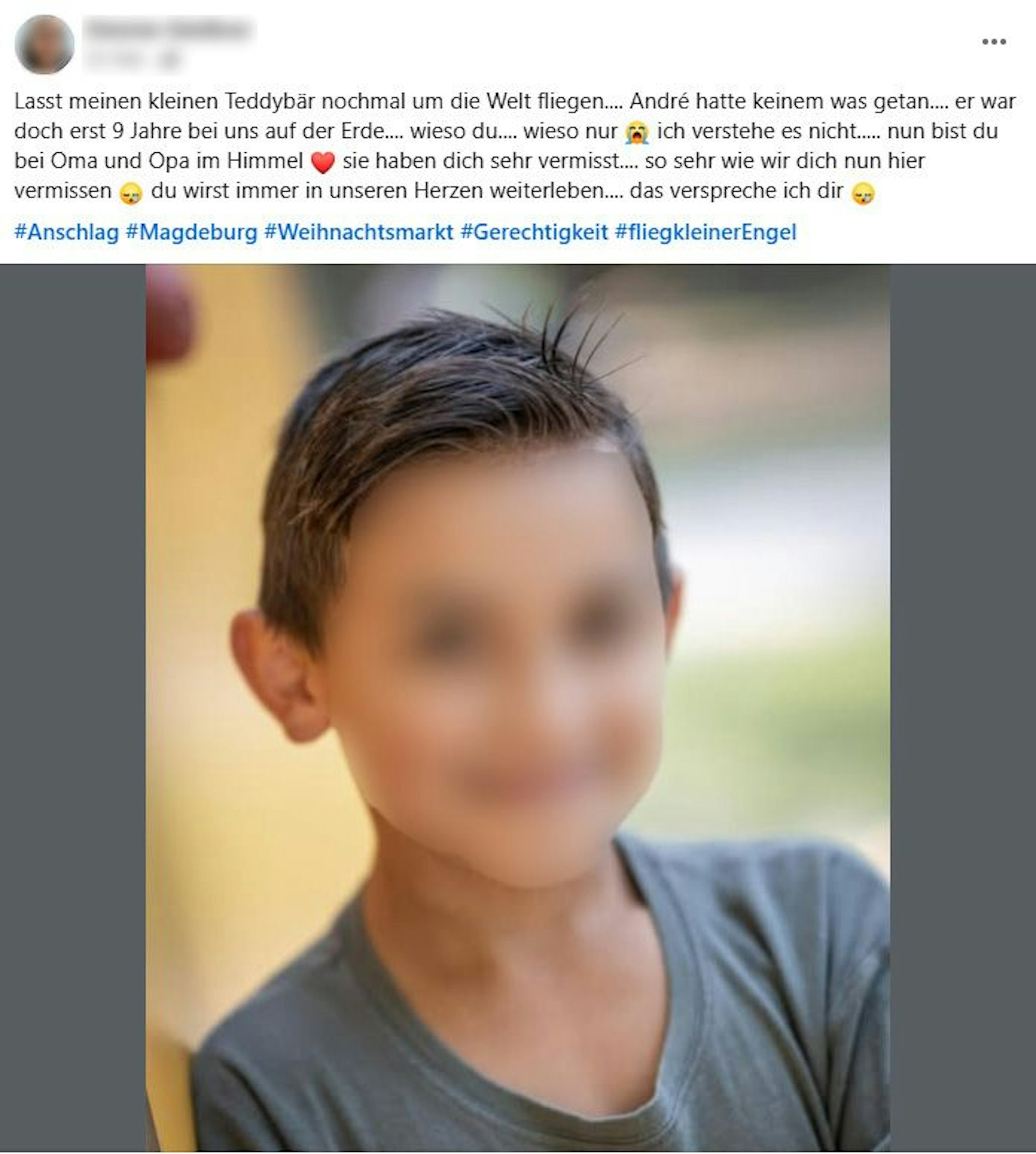 Diese Zeilen hat die Mutter von André auf Facebook gepostet.