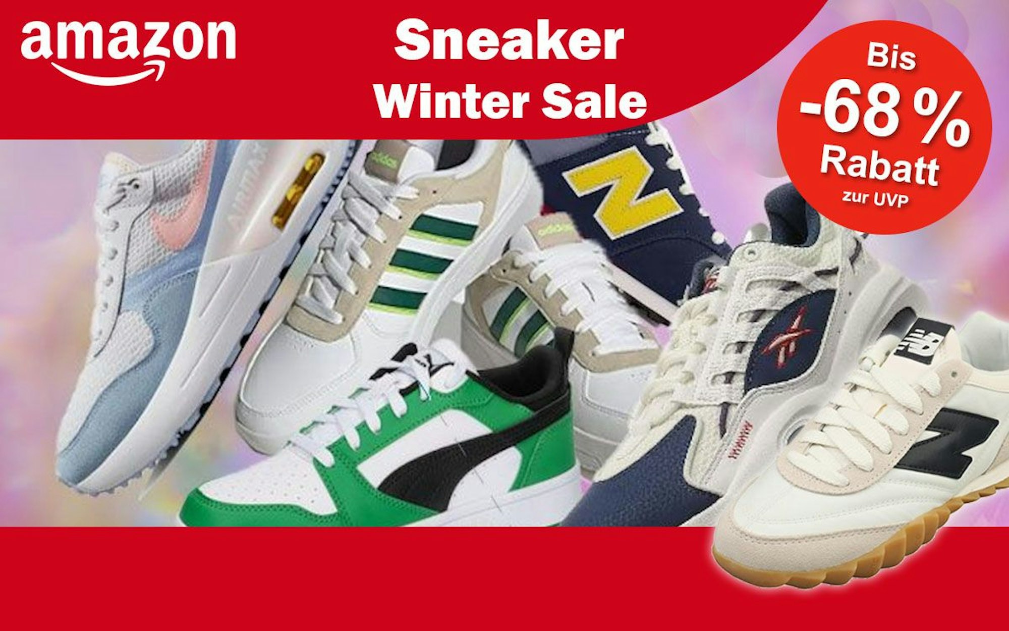 Sneaker und Schuhe verschiedener Marken wie New Balance, Puma, Reebok, Nike, Adidas im Amazon Winter Sale.