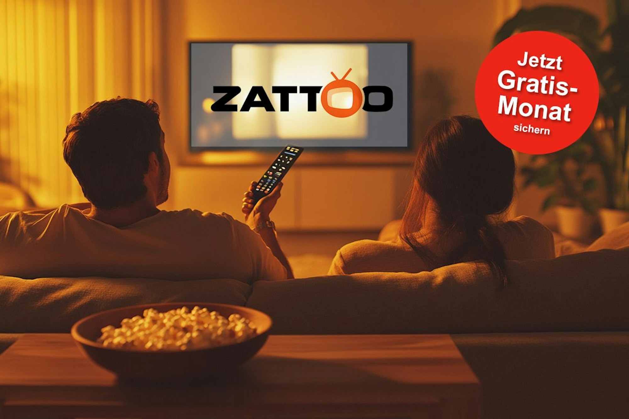 Zwei Personen sitzen vor dem TV und schauen über Zattoo Fernsehen