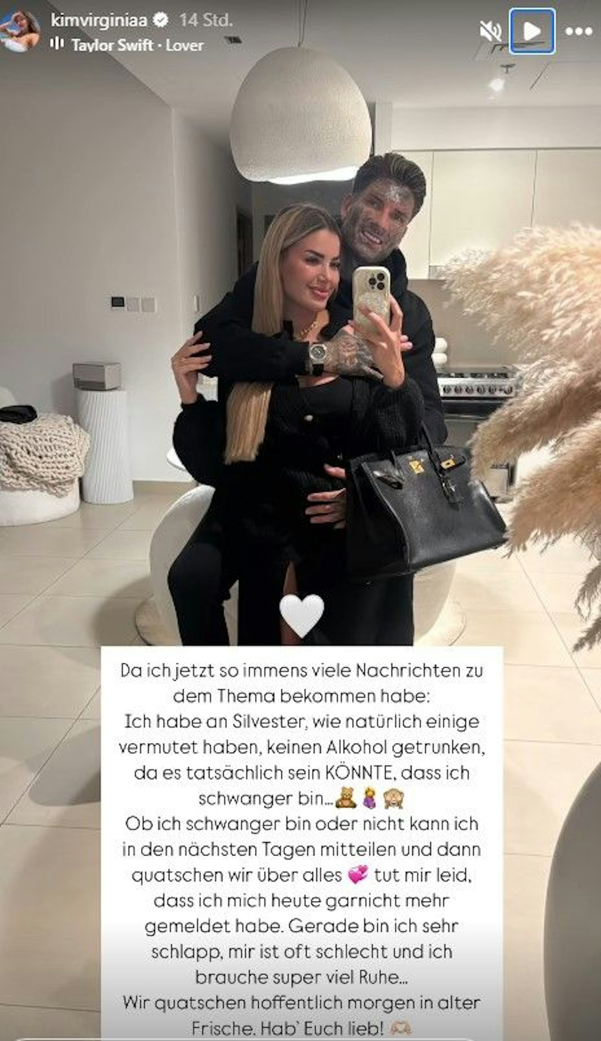 Zusehen ist die besagte Instagram-Story in der Kim Virginia Stellung nimmt zu den Gerüchten um ihre Schwangerschaft