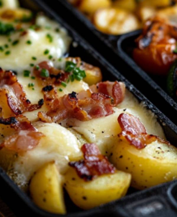 Auf dem Bild sind vier verschiedene Raclette-Pfännchen abgebildet.