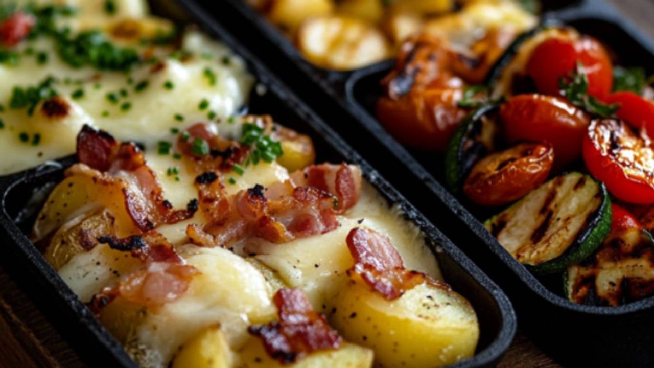 Auf dem Bild sind vier verschiedene Raclette-Pfännchen abgebildet.