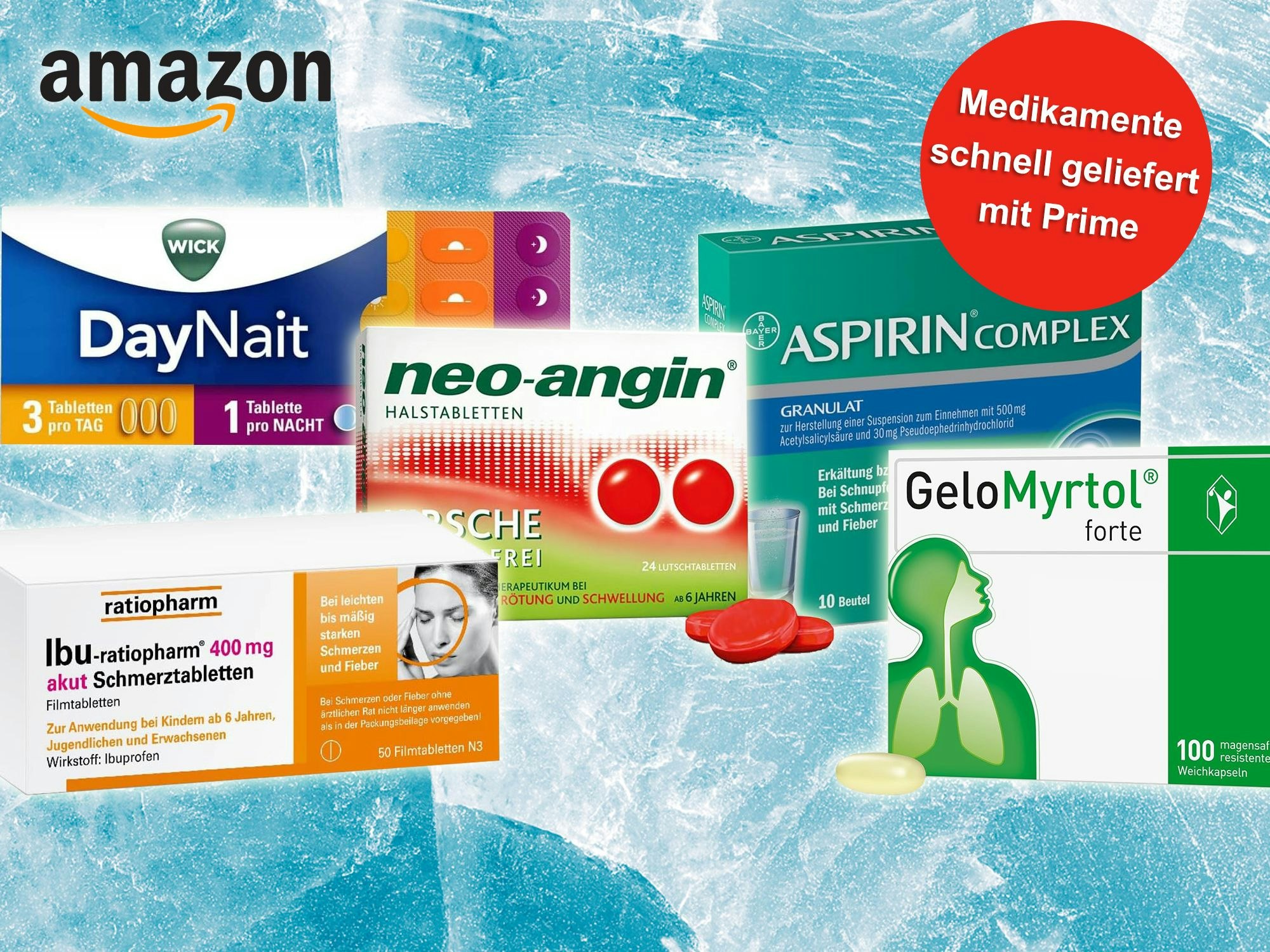 Darstellung von Medikamenten gegen eine Erkältung im Sale bei Amazon