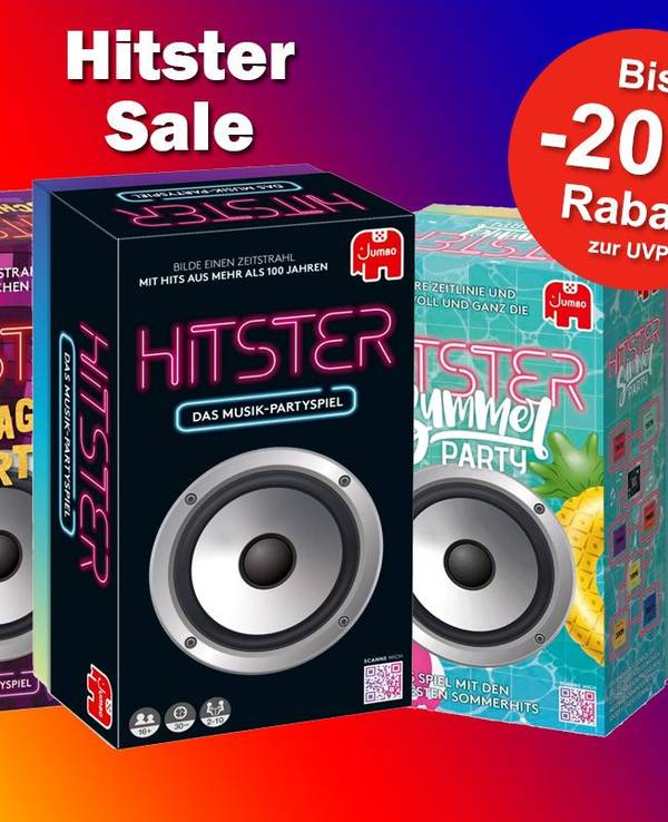 Produktbilder von dem beliebten Partyspiel Hitster Original, Hitster Sommer-Party, Hitster Schlager-Party, Hitster Movies & TV Soundtracks und Hitster Bingo