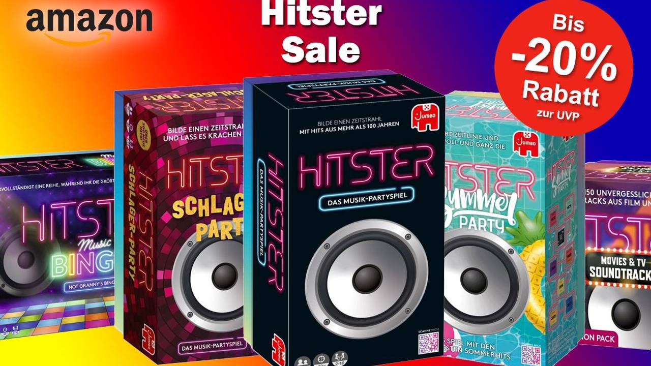 Produktbilder von dem beliebten Partyspiel Hitster Original, Hitster Sommer-Party, Hitster Schlager-Party, Hitster Movies & TV Soundtracks und Hitster Bingo