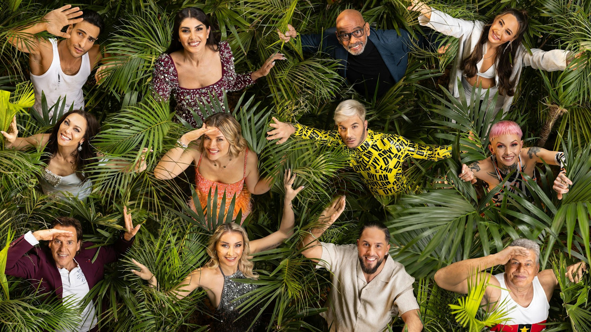Das sind die Kandidat:innen für das Dschungelcamp 2025: V.l.n.r.: Timur Ülker, Yeliz Koc, Pierre Sanoussi-Bliss, Alessia Herren, Lilly Becker, Nina Bott, Sam Dylan, Edith Stehfest, Jörg Dahlmann, Anna-Carina Woitschack, Maurice Dziwak, Jürgen Hingsen