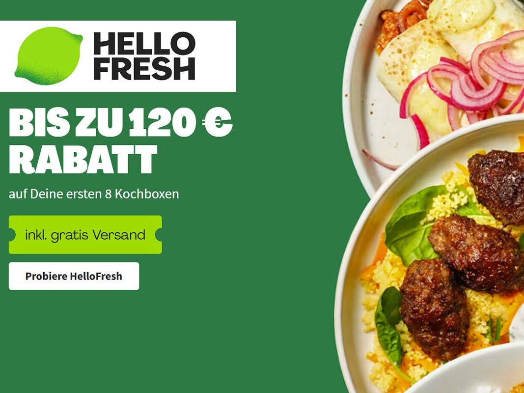 Bis zu 120€ Rabatt auf HelloFresh / Darstellung von zubereitetem Essen