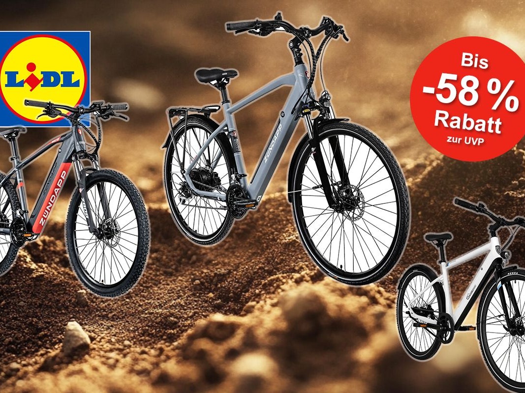 Darstellung von drei E-Bikes im Sale im LIDL Onlineshop