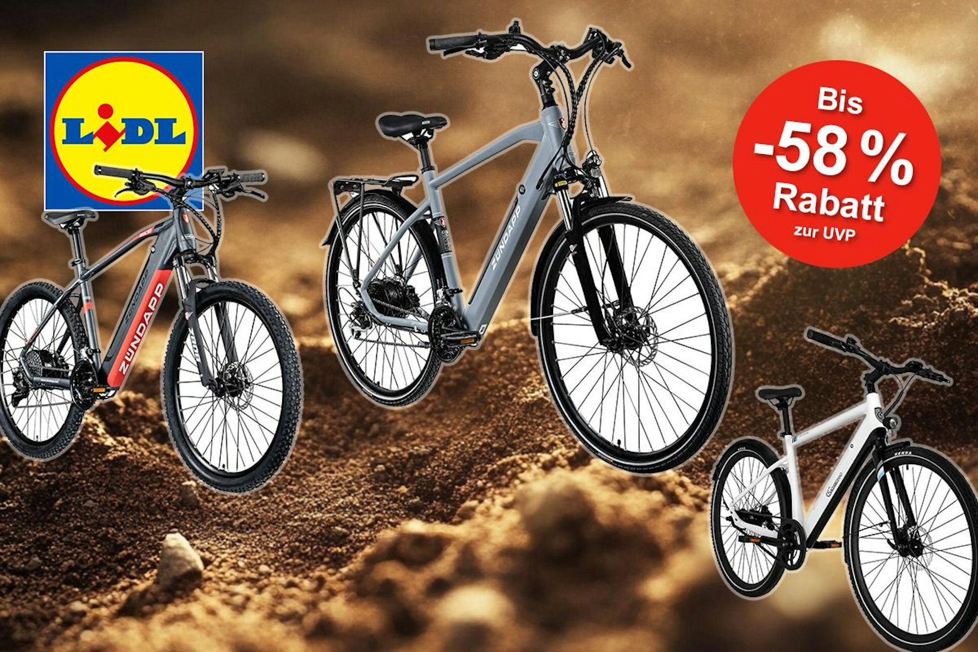 Darstellung von drei E-Bikes im Sale im LIDL Onlineshop