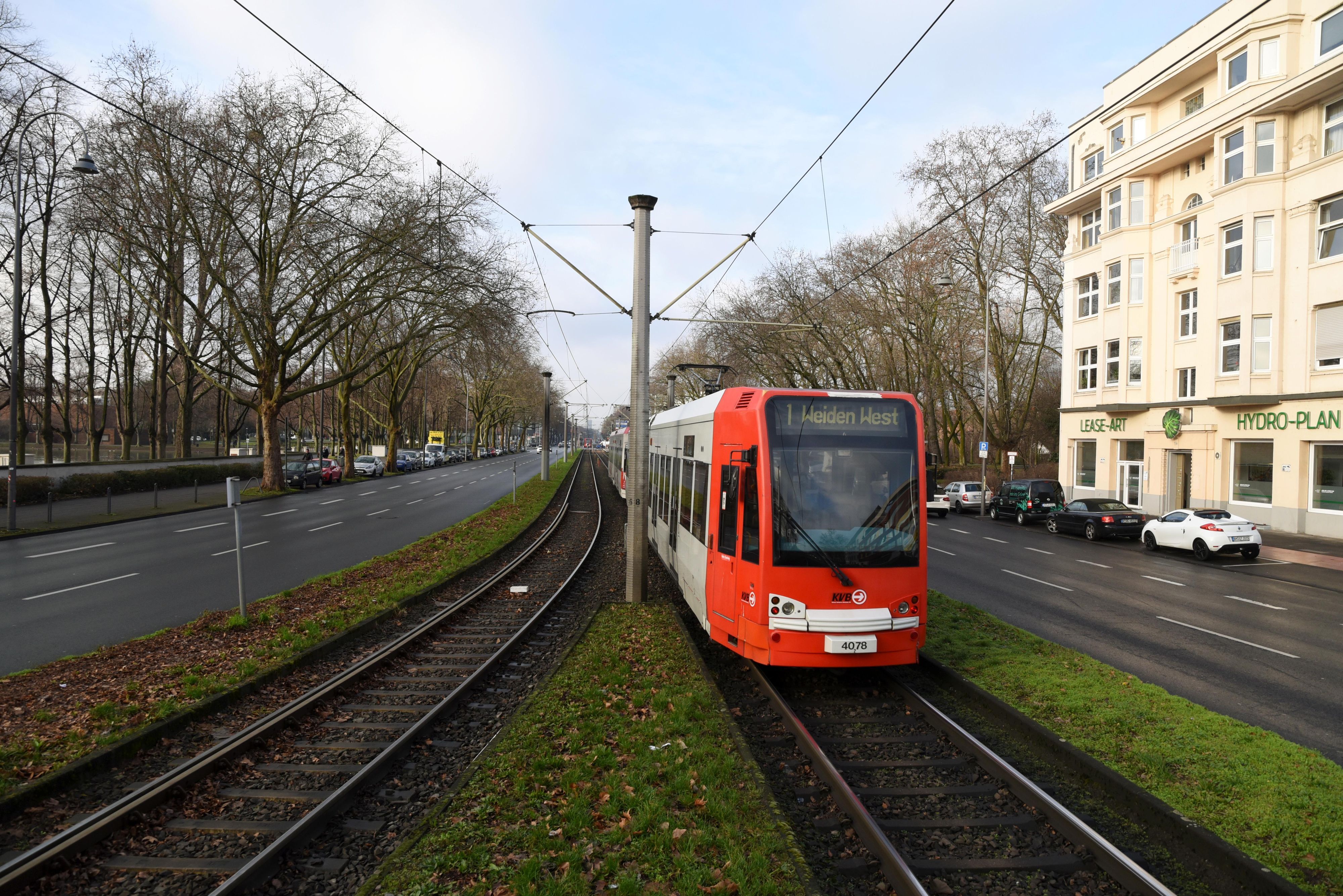 Eine KVB-Bahn der Linie 1