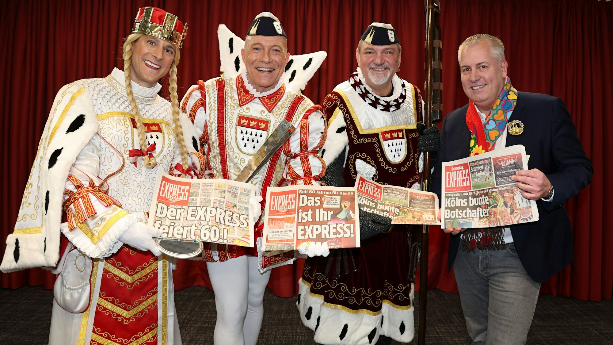 Kölner Dreigestirn mit Reporter Marcel Schwamborn.