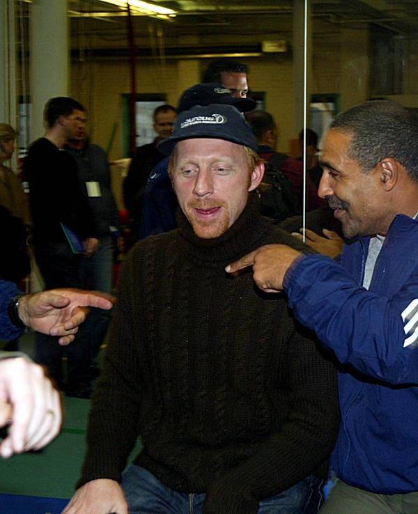 Boris Becker (l.) bei einem Laureus-Event mit Daley Thompson.