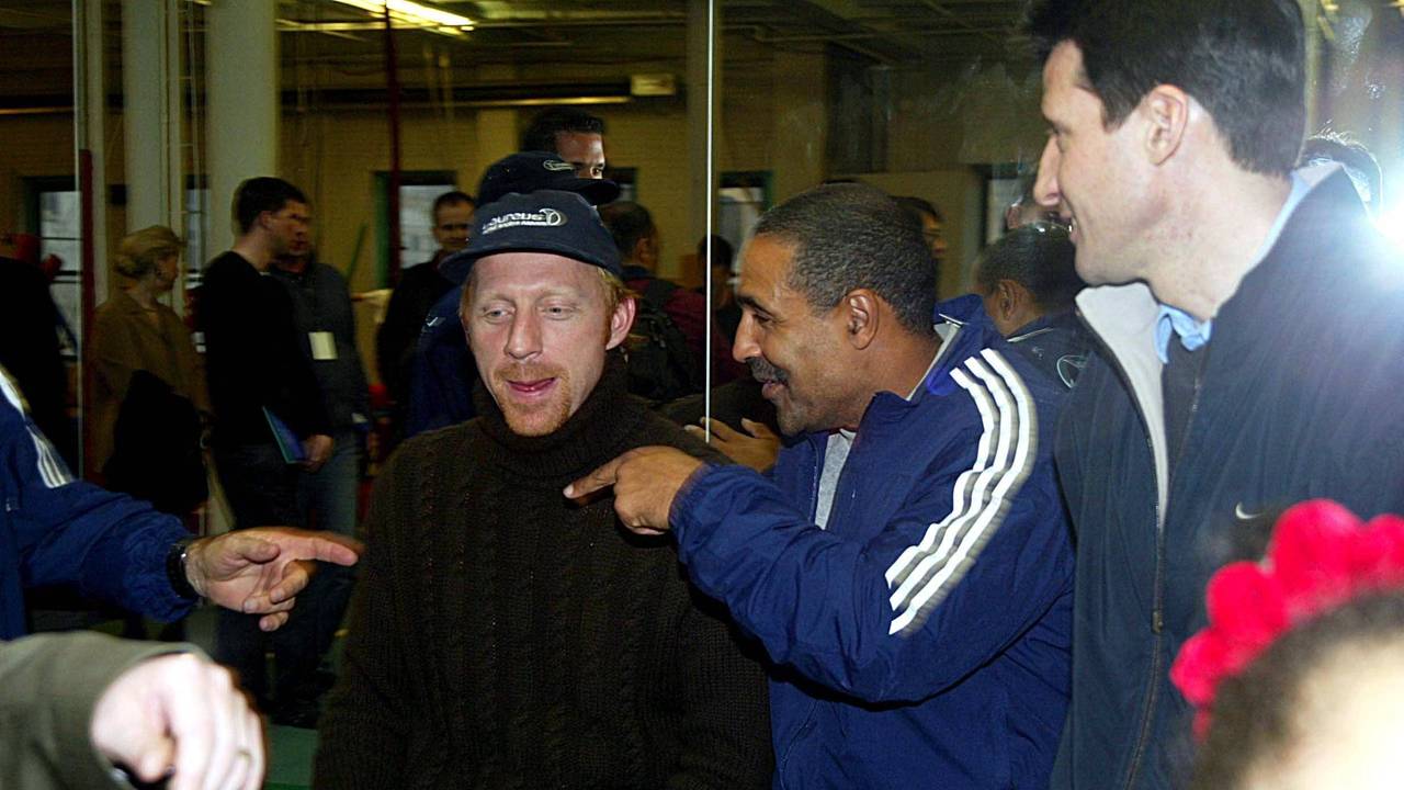 Boris Becker (l.) bei einem Laureus-Event mit Daley Thompson.