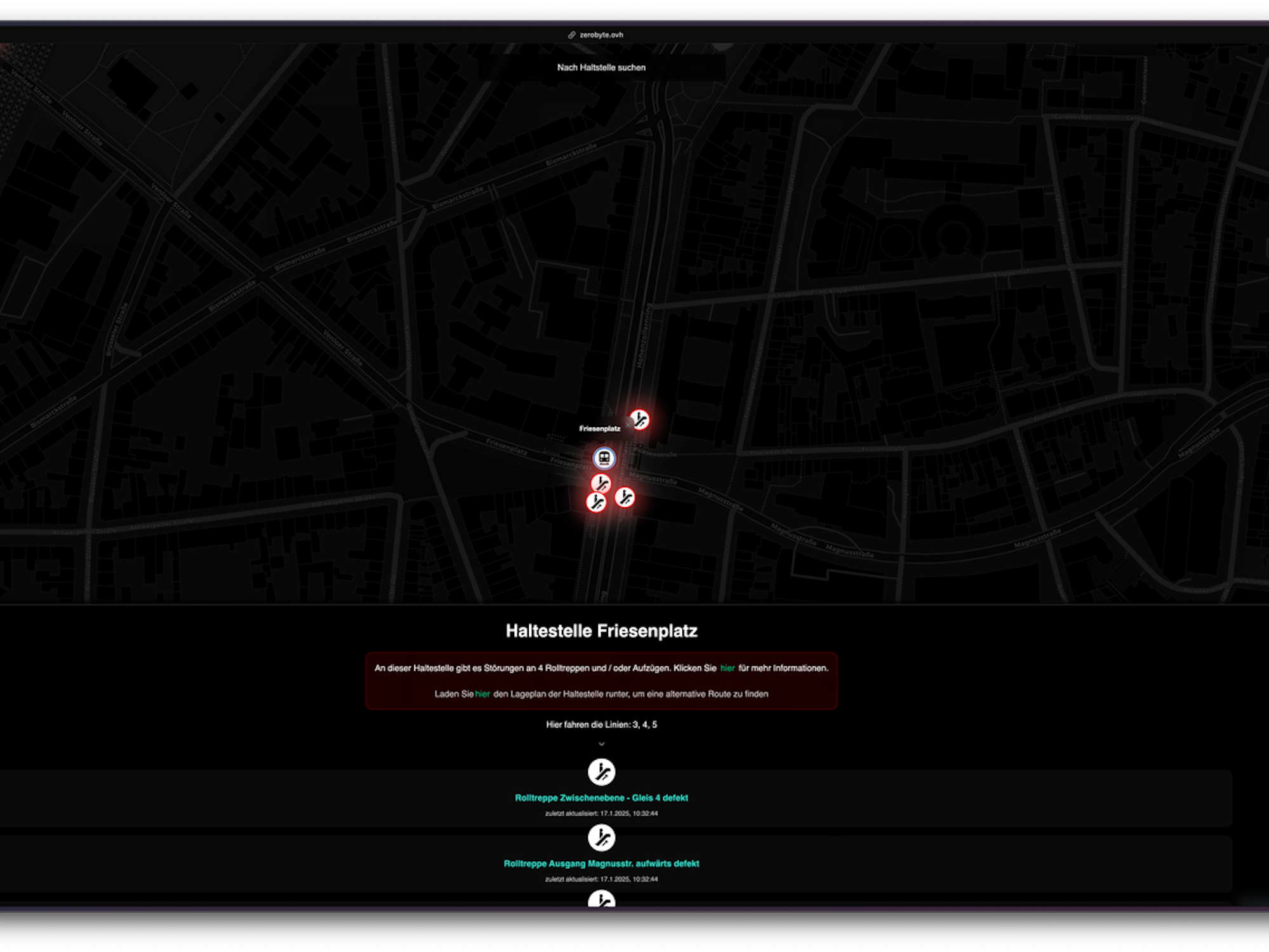 Dunkle Karte mit kleinen leuchtenden Punkten.