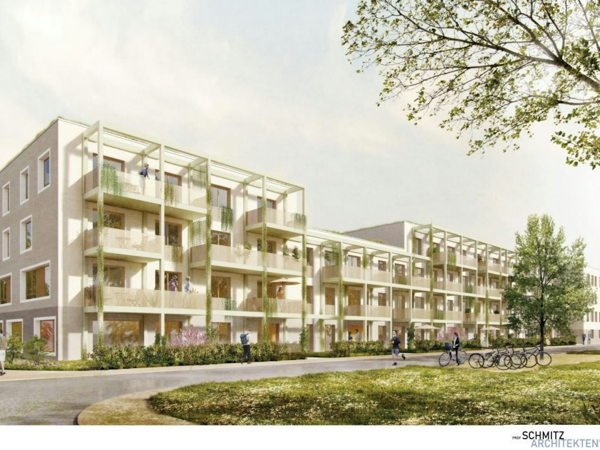 Eine Visualisierung eines Wohnblocks.