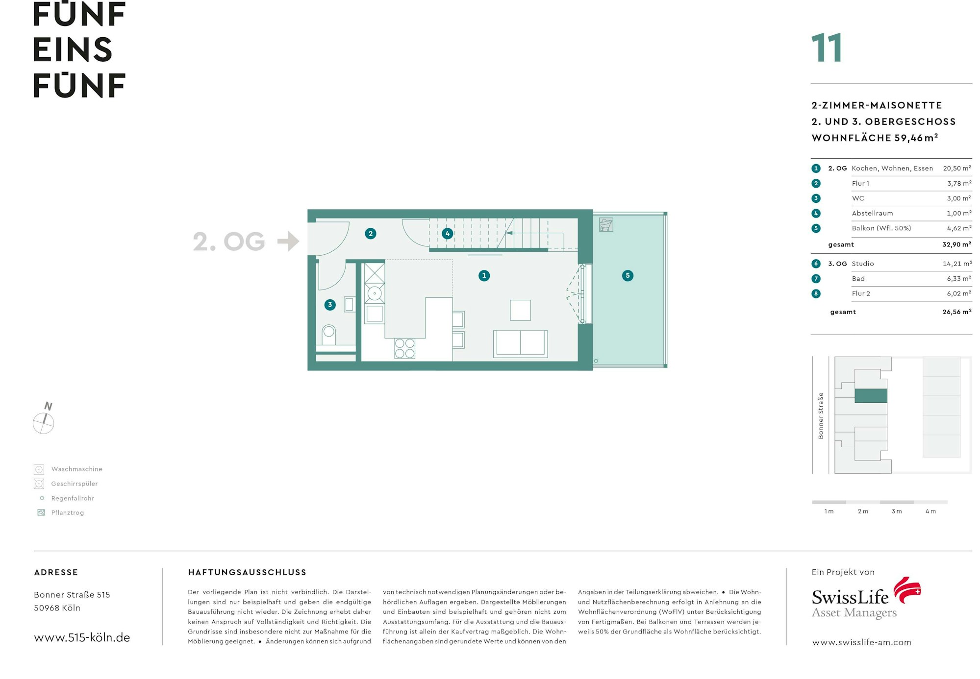 Grundriss untere Etage der Wohnung 11 in 515 Köln Marienburg.