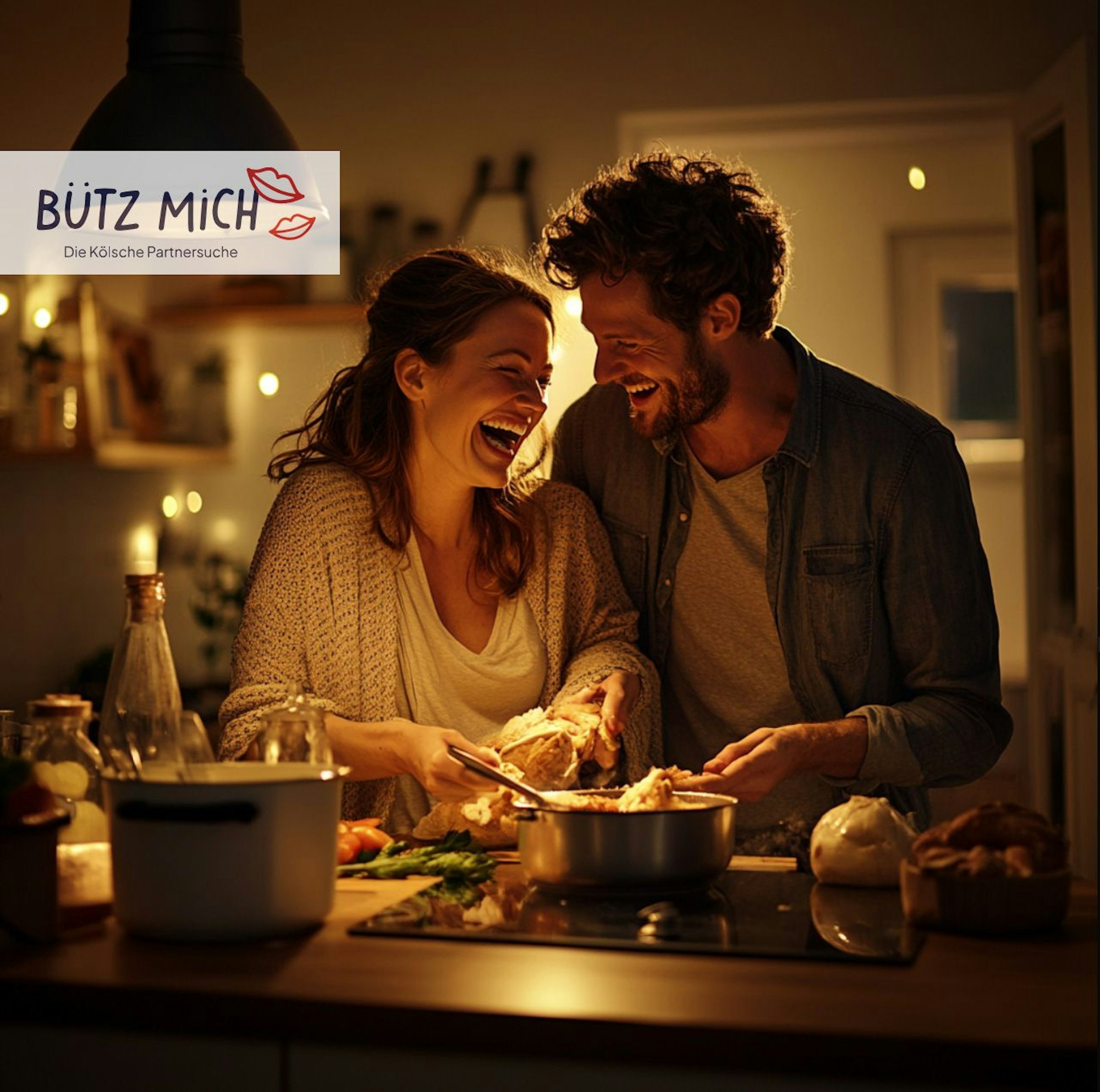 Ein glückliches Pärchen kocht gemeinsam in der Küche