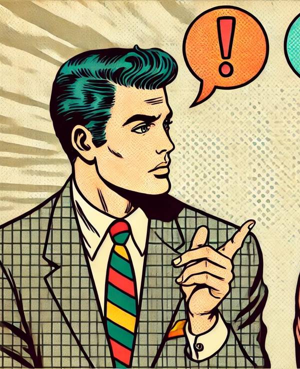 Mann und Frau unterhalten sich. Bild im Retro Comic Style.