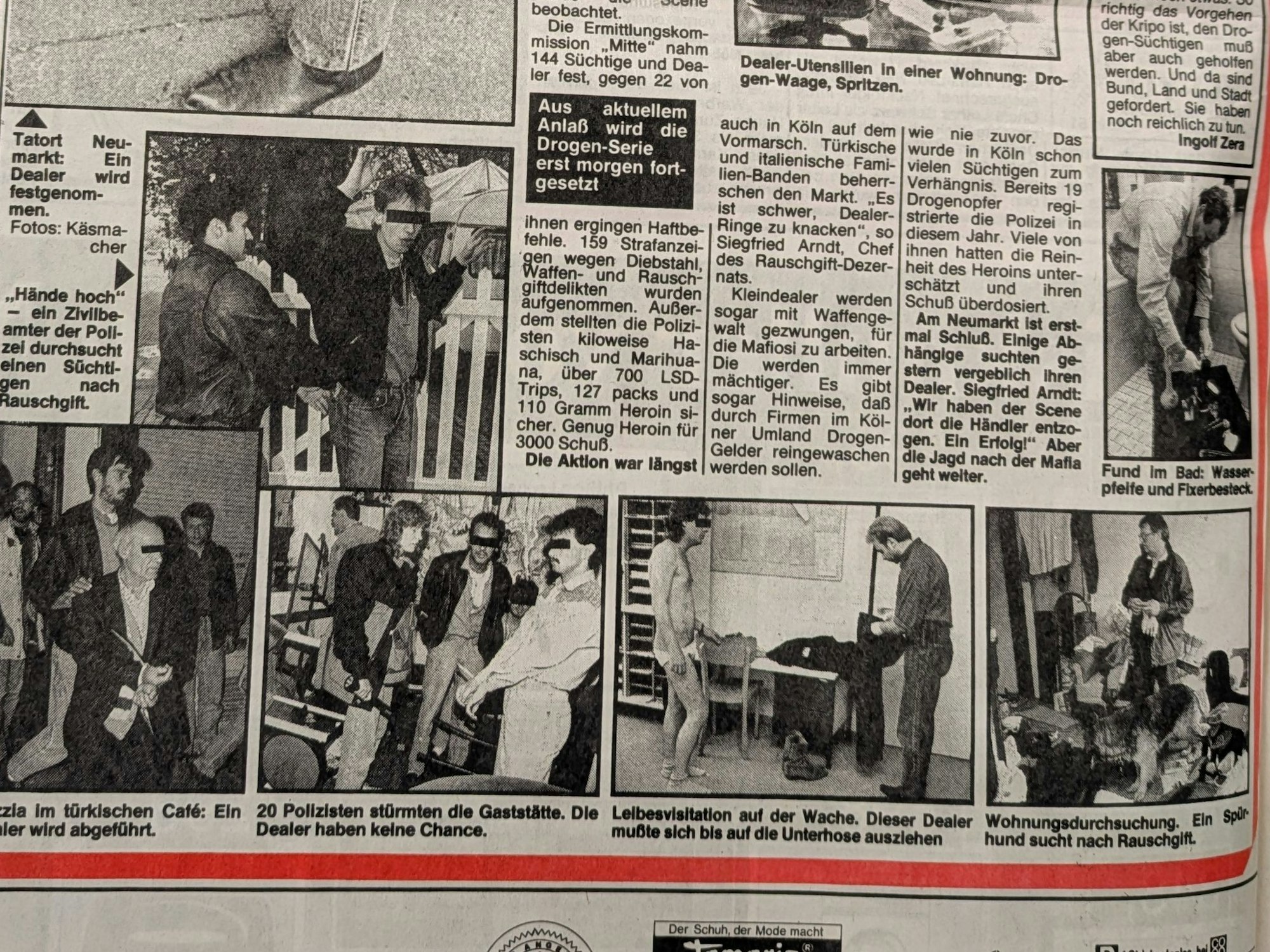 Ein Zeitungsausschnitt: So berichtete der EXPRESS 1991 über die Drogenrazzia auf dem Neumarkt.