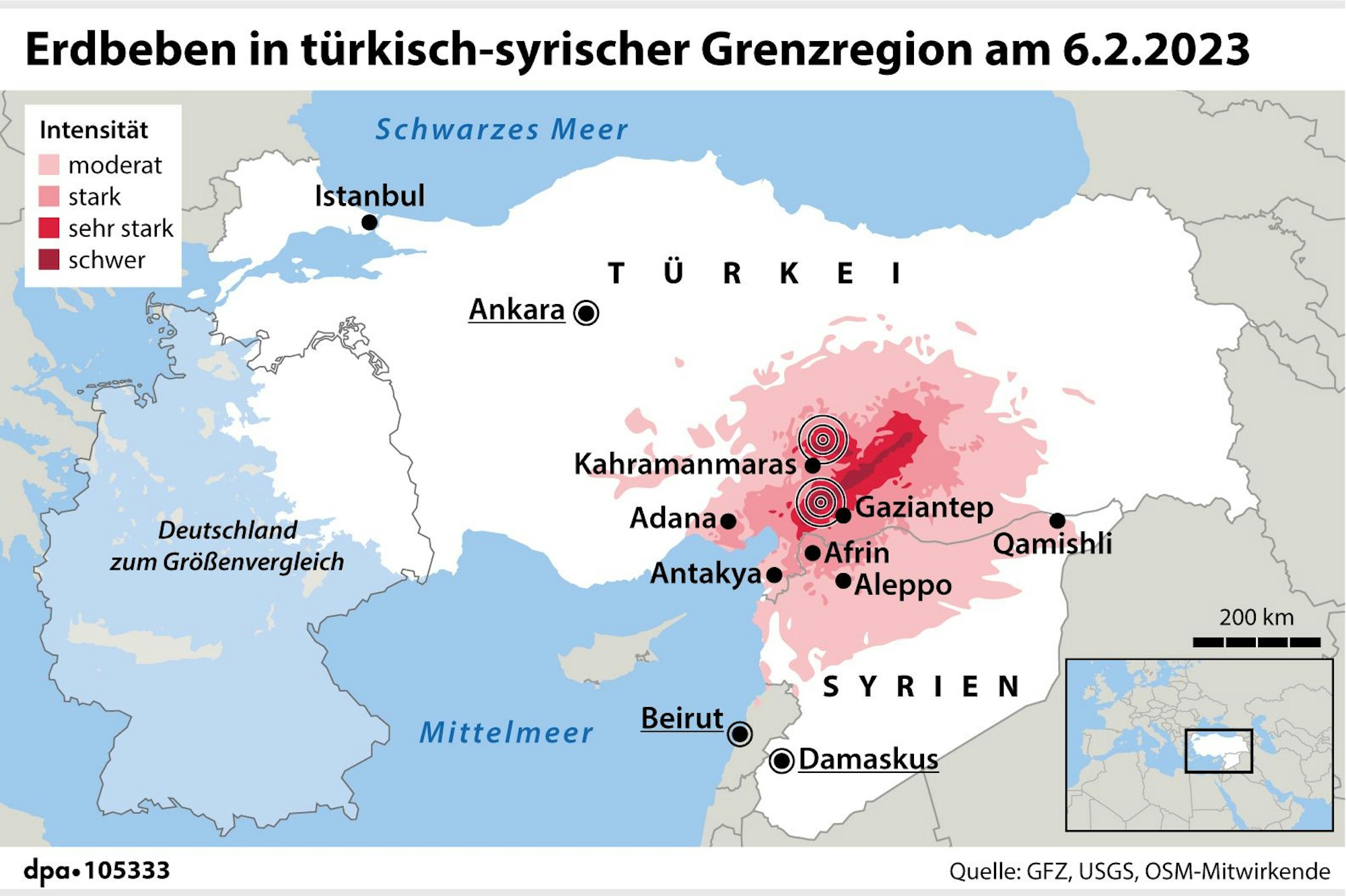 Erdbeben in der türkisch-syrischen Grenzregion am 6.2.2023