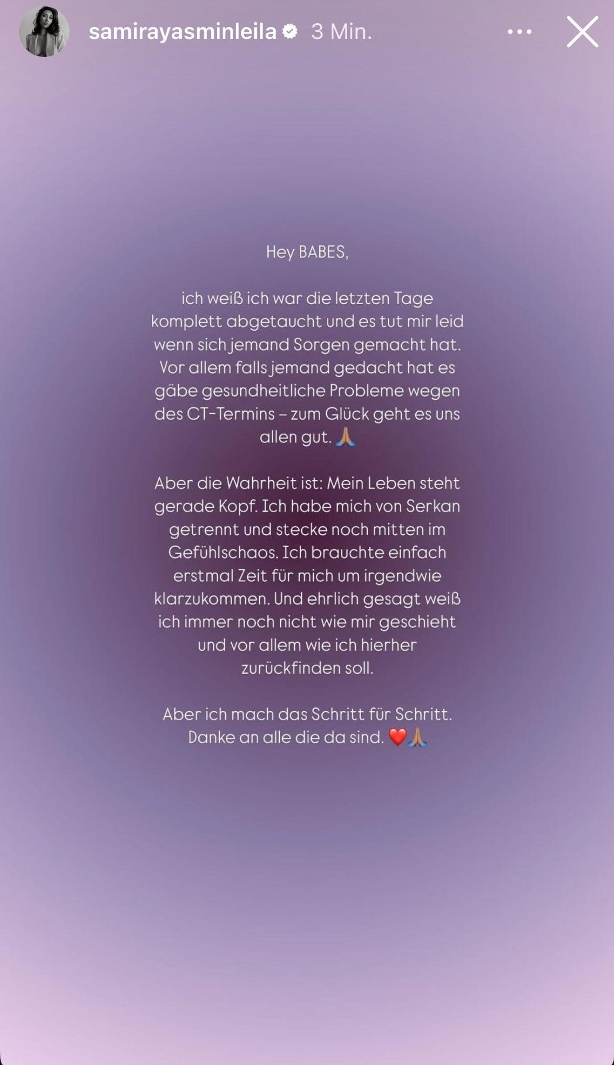 Diese Nachricht postete Samira in ihrer Story.