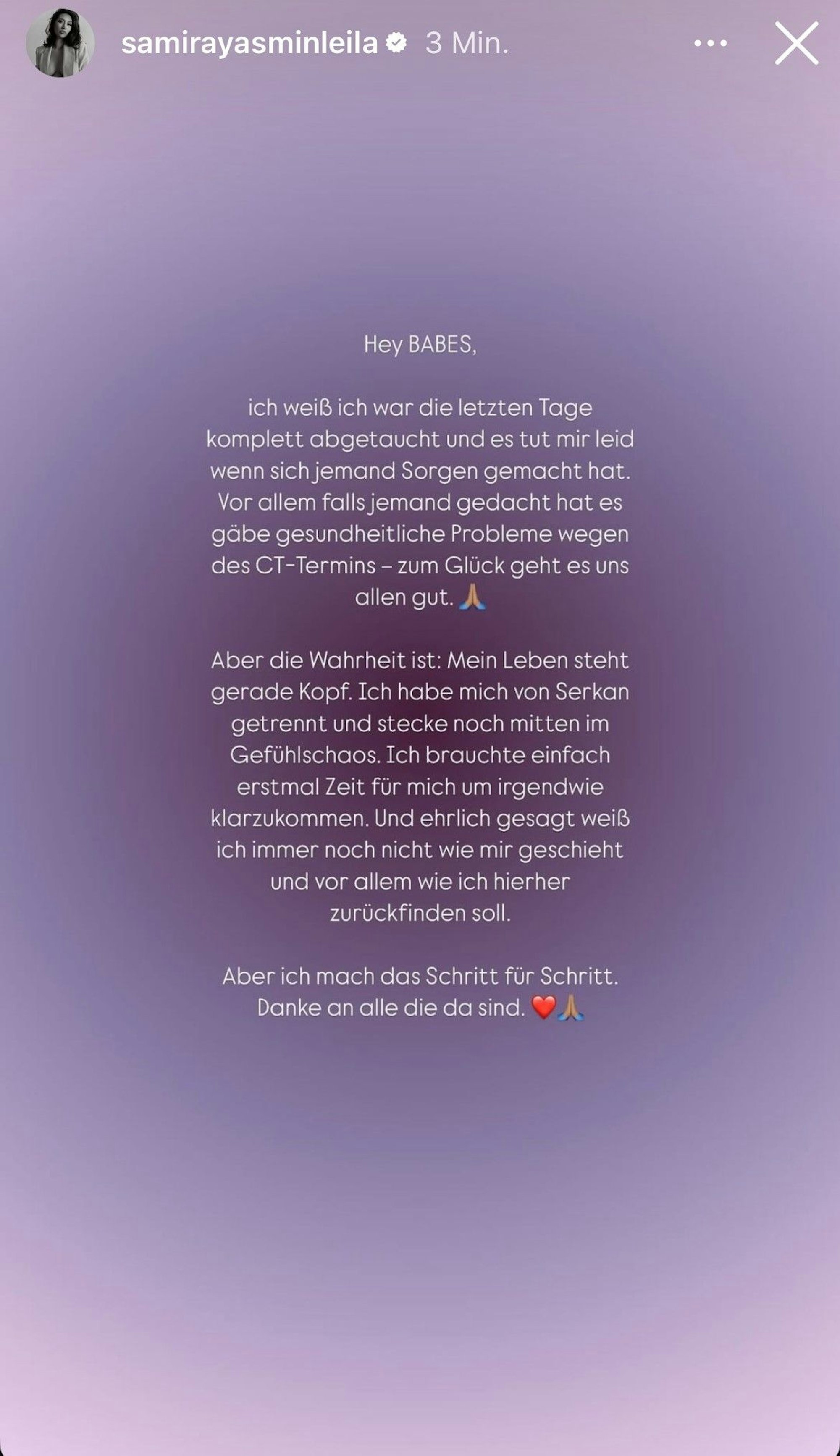 Diese Nachricht postete Samira in ihrer Story.