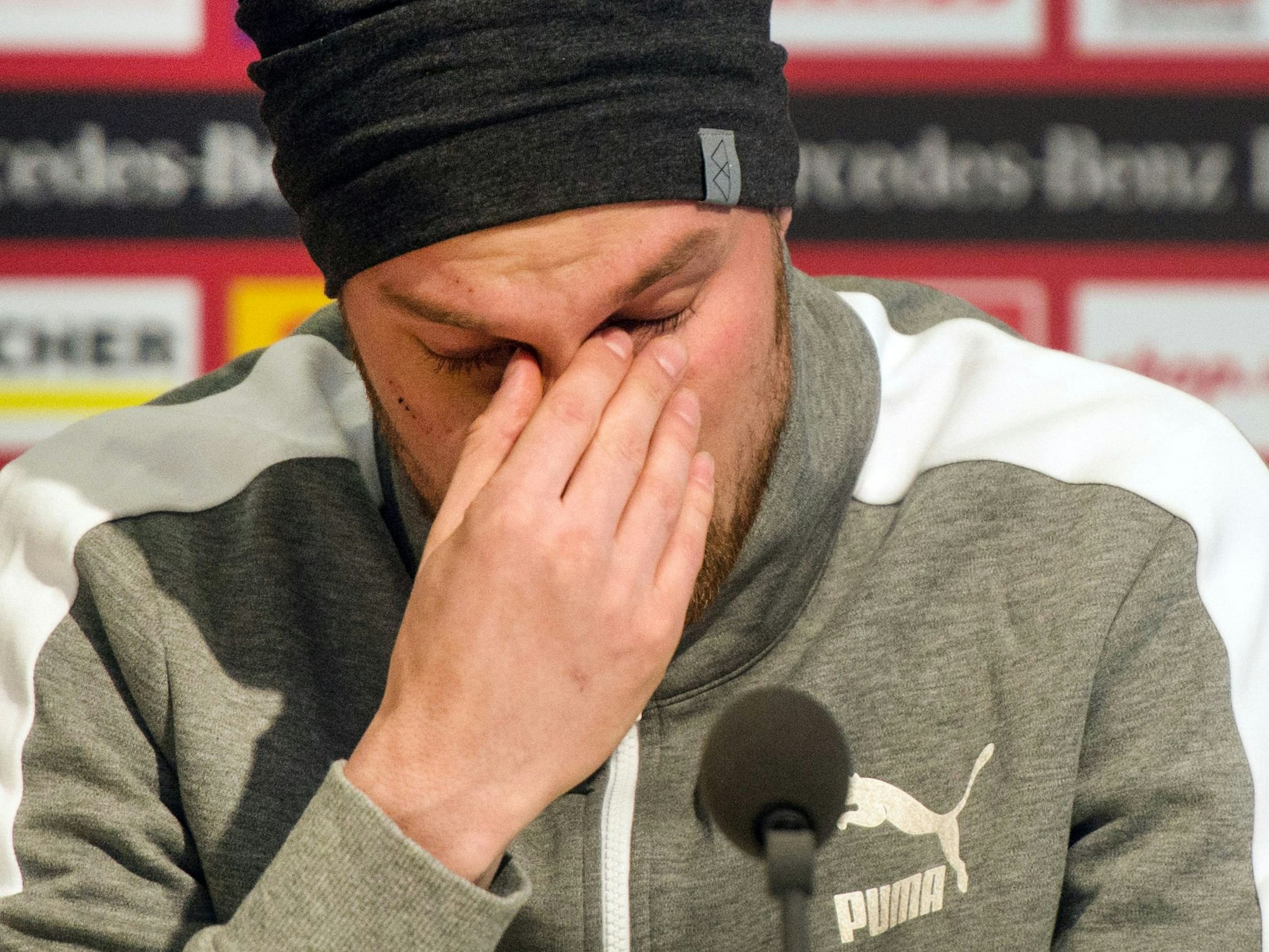 Kevin Großkreutz mit Tränen in den Augen im März 2017 in Stuttgart.