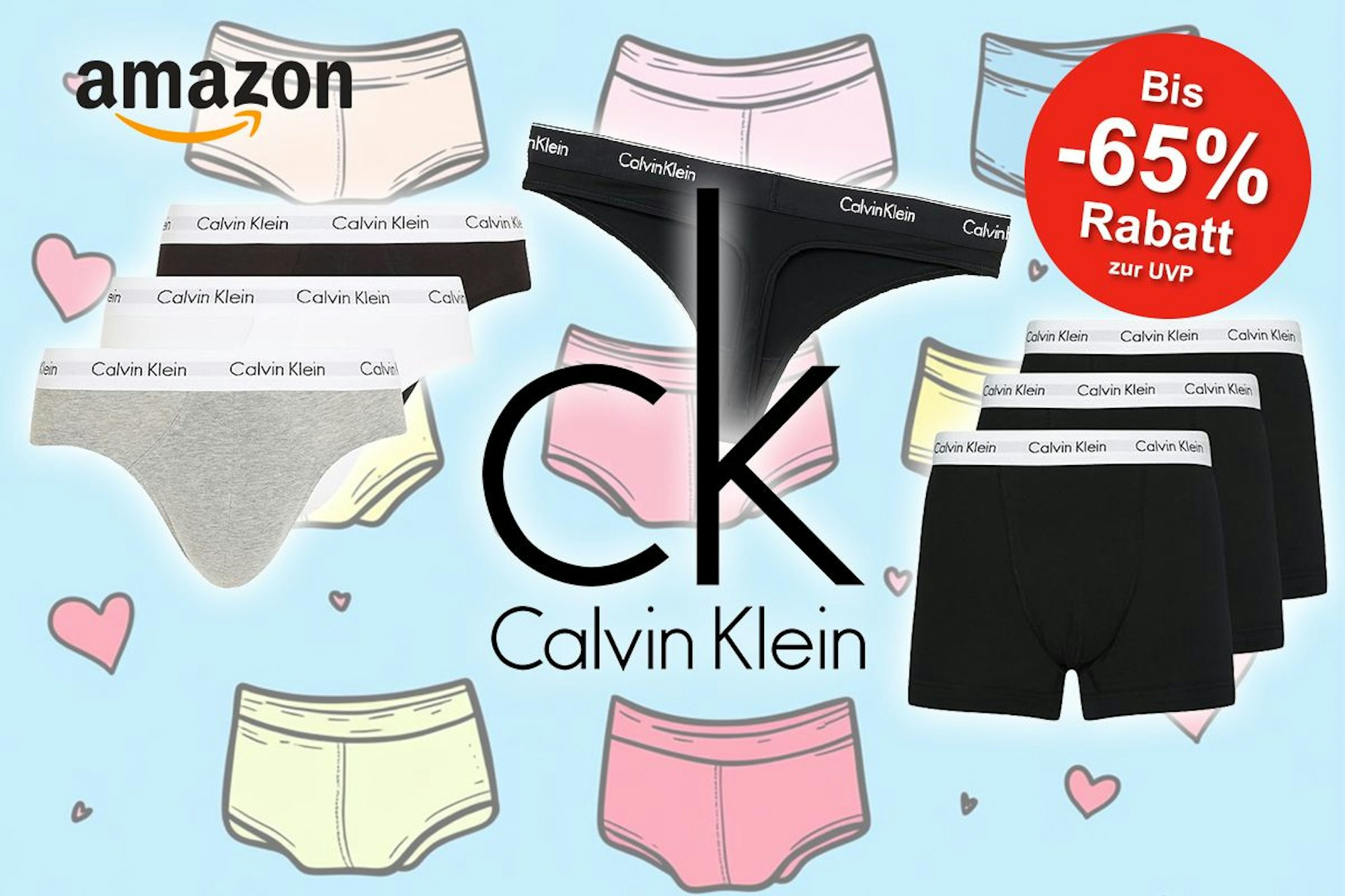 Darstellung von Calvin Klein Unterwäsche auf einem Comic-Hintergrund mit Unterwäsche