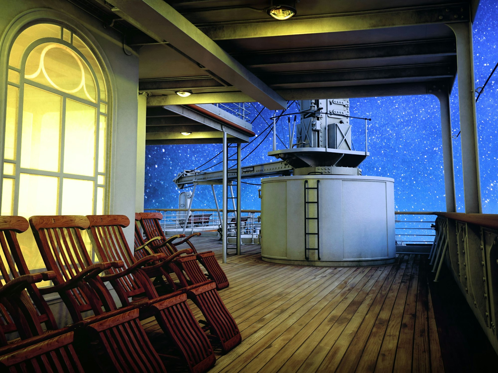 Blick auf das Promenadendeck der Titanic.