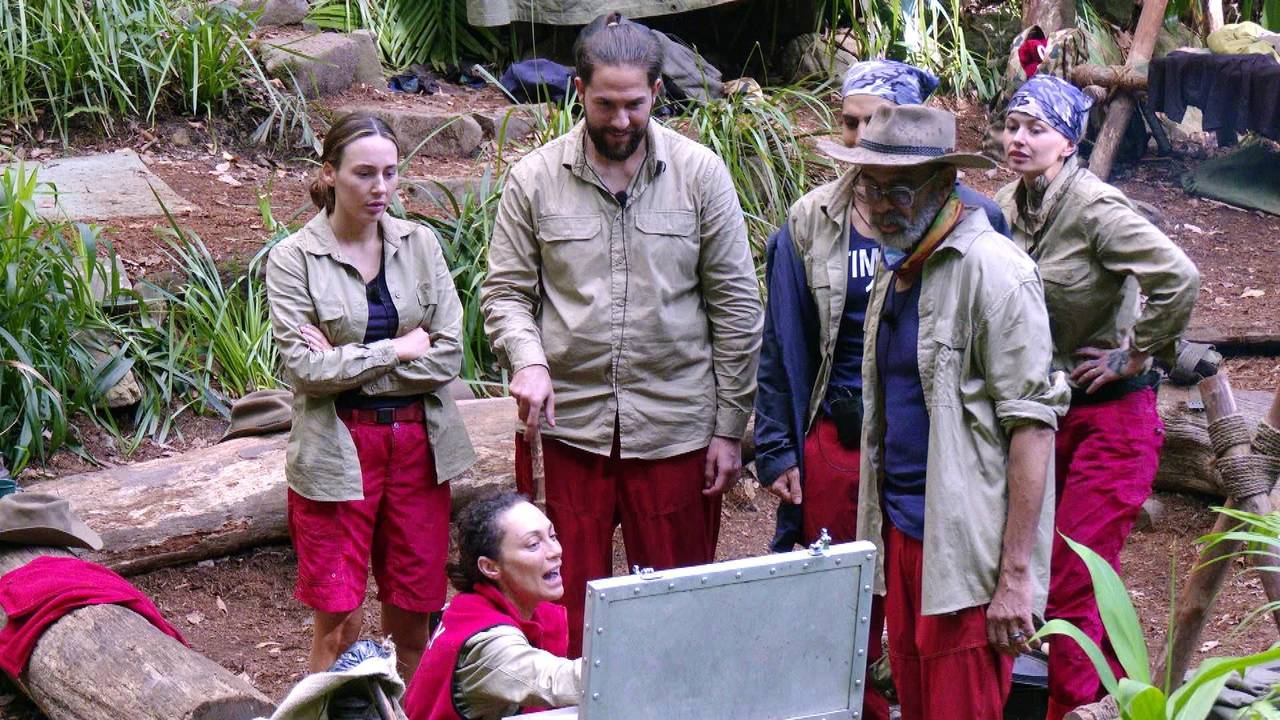 Die Dschungelcamp-Promis am Lagerfeuer.