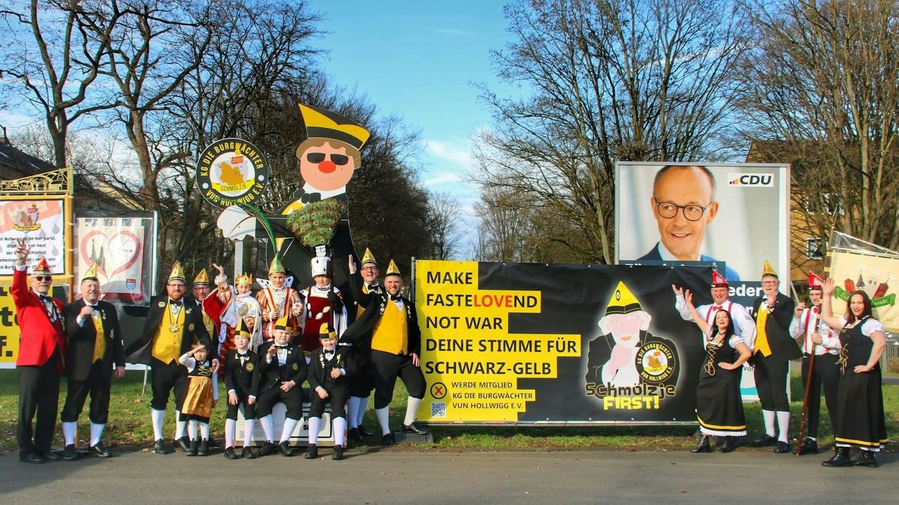 Werbeschild der KG Die Burgwächter vun Hollwigg.