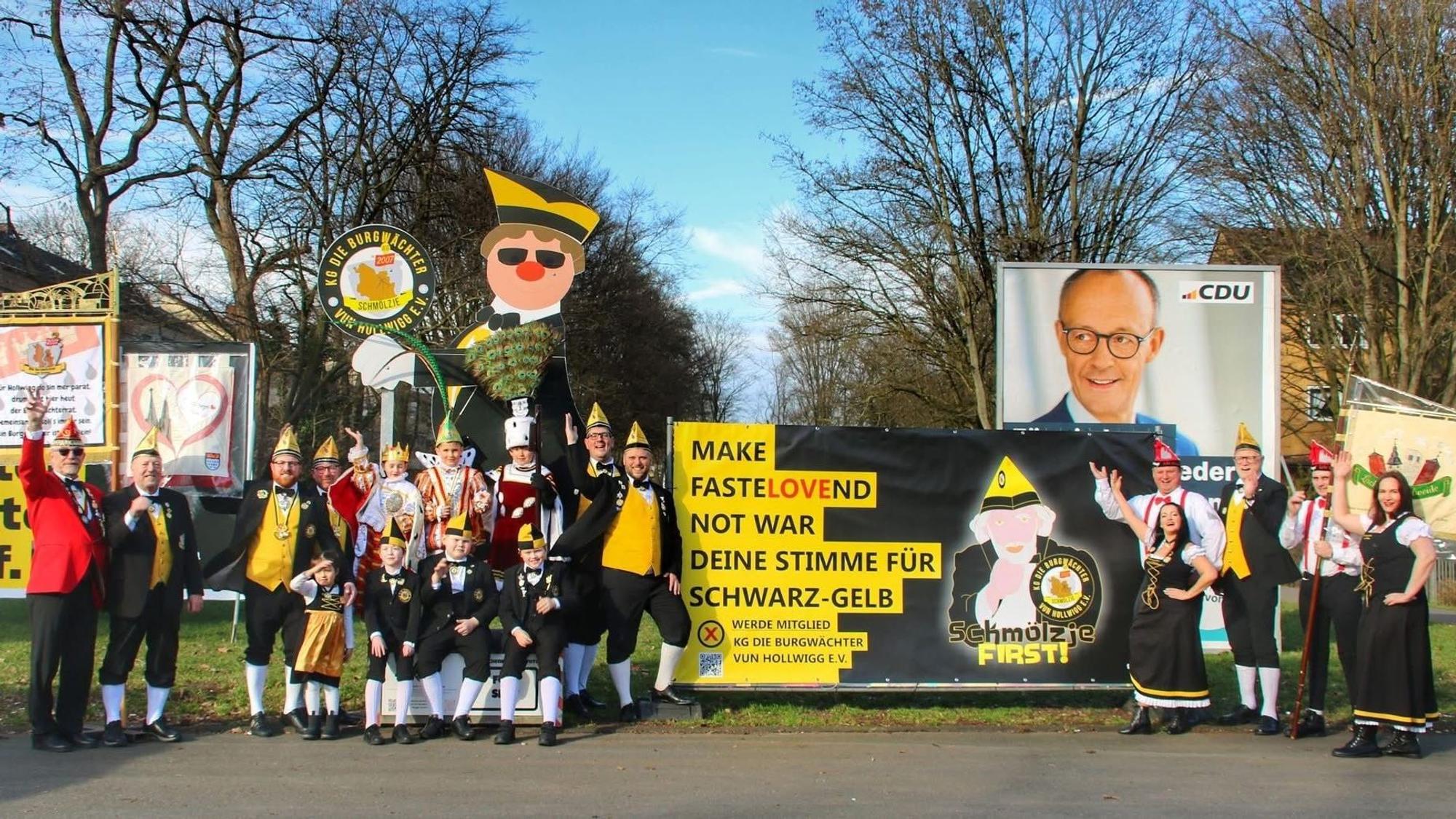 Werbeschild der KG Die Burgwächter vun Hollwigg.